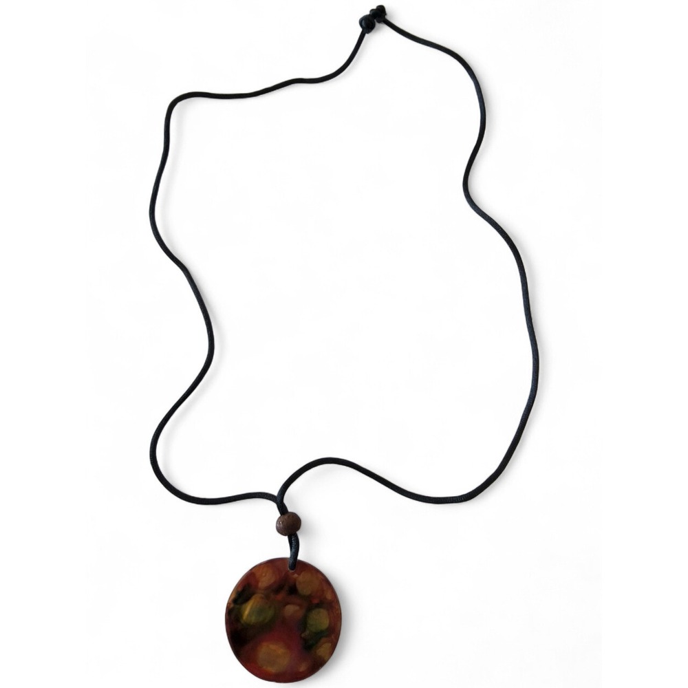 Reversible Mother of Pearl Pendant Necklace Adjustable Cord Hand-Painted Boho - Picture 5 of 8